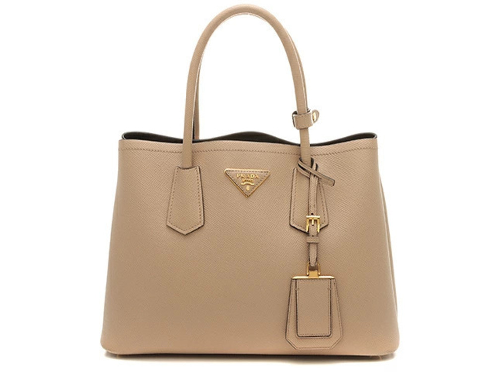 Prada Handbag Double Bag Saffiano Beige Cream